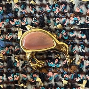 Gold Pink Shell Kiwi Bird Brooch - NWOT